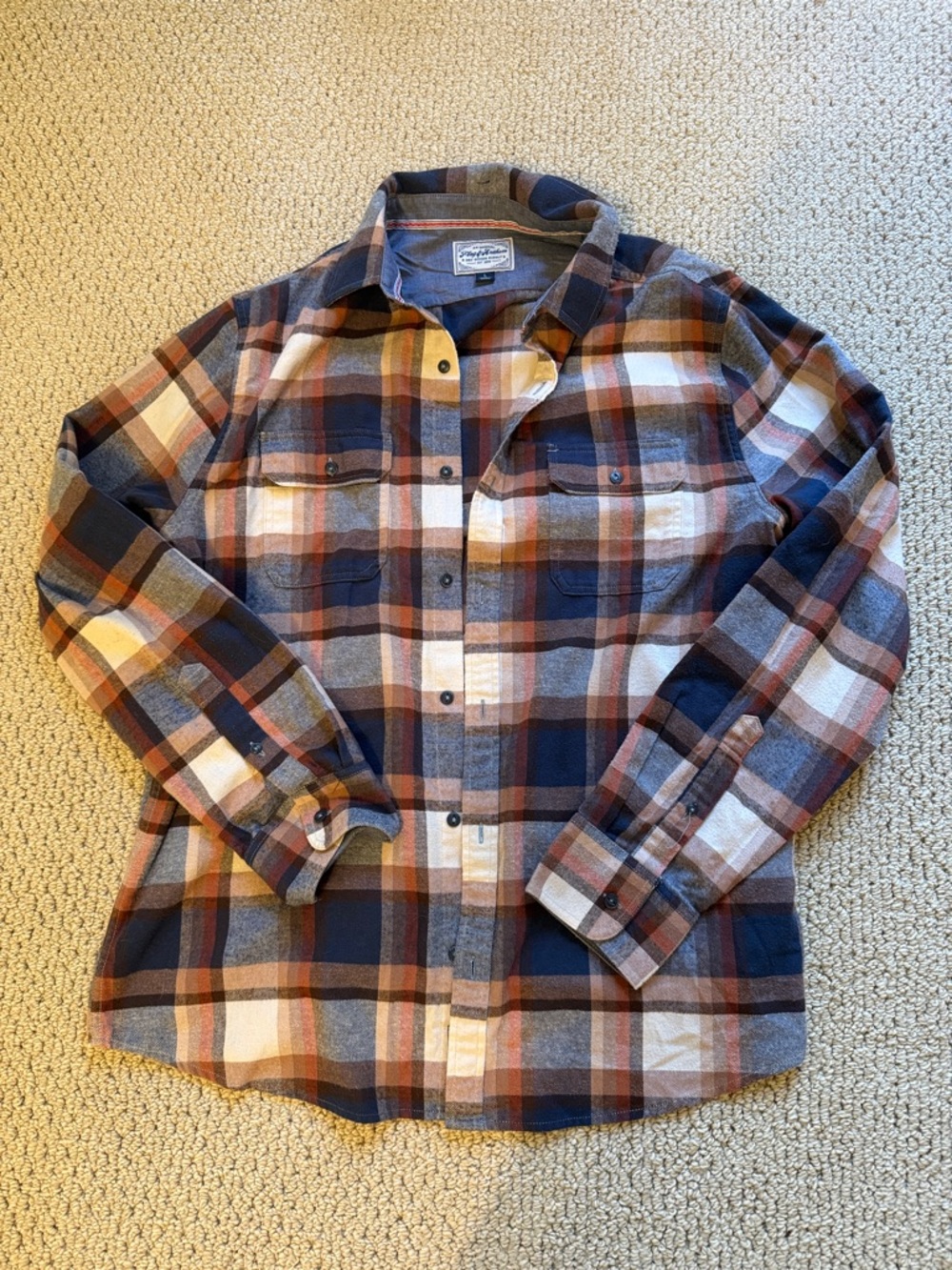 Men's Plaid Flannel Shirt - Navy, Rust & Cream